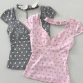 Dialune Polka Dot V-Neck Tee — Kawaii Bodycon Fit That Makes Every Sidewalk Your Runway