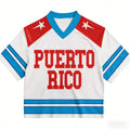 Dialune Puerto Rico Print Crop Jersey — Y2K V-Neck Streetwear That Wears Your Roots with Pride