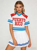 Dialune Puerto Rico Print Crop Jersey — Y2K V-Neck Streetwear That Wears Your Roots with Pride